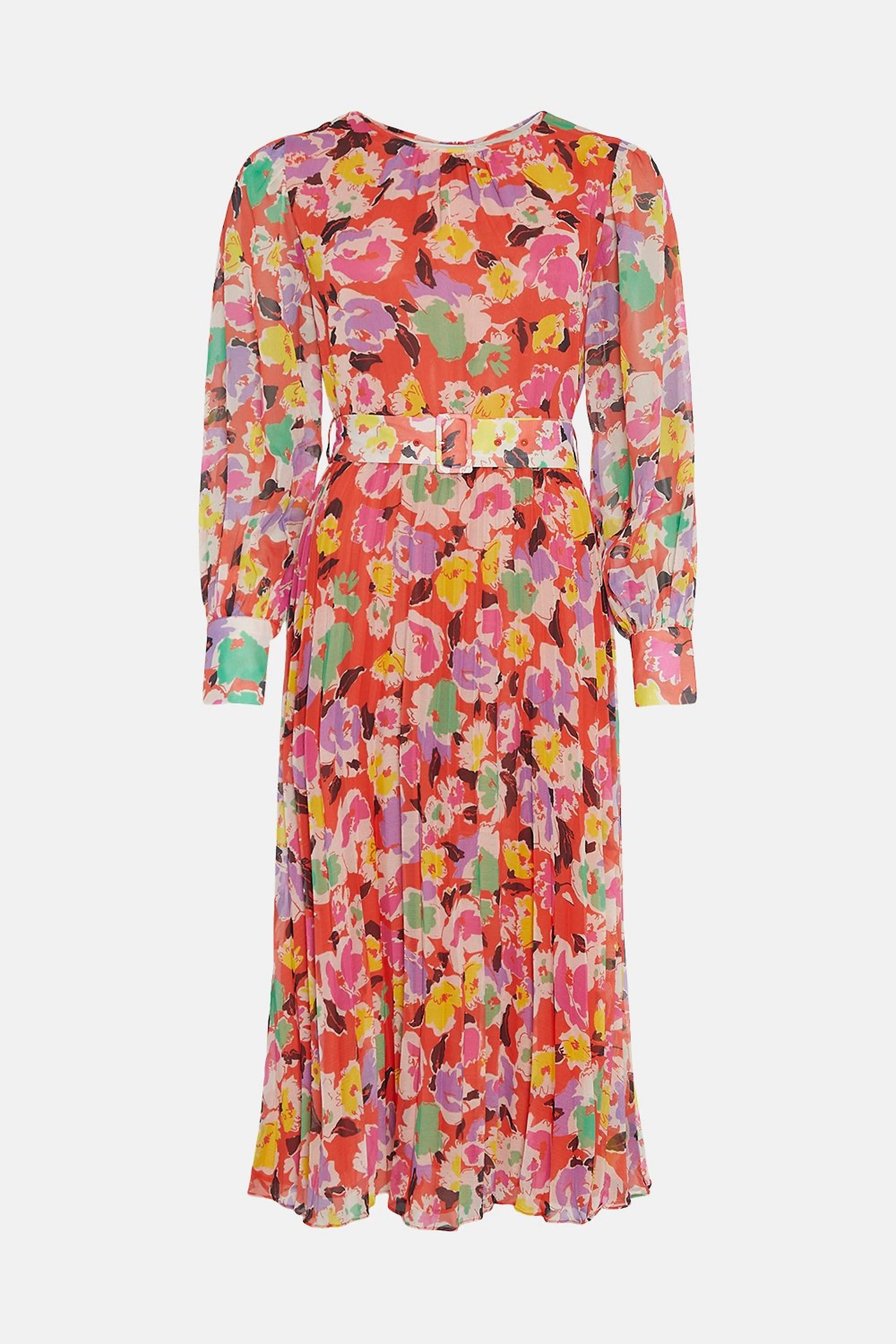 Recycled Polyester Floral Belted Midi Dress | Warehouse UK & IE