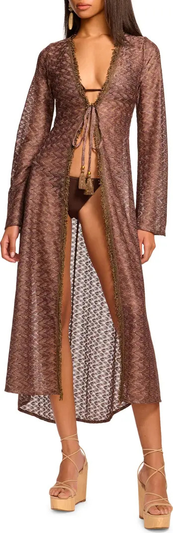 Fatima Metallic Long Sleeve Sheer Cover-Up Maxi Dress | Nordstrom