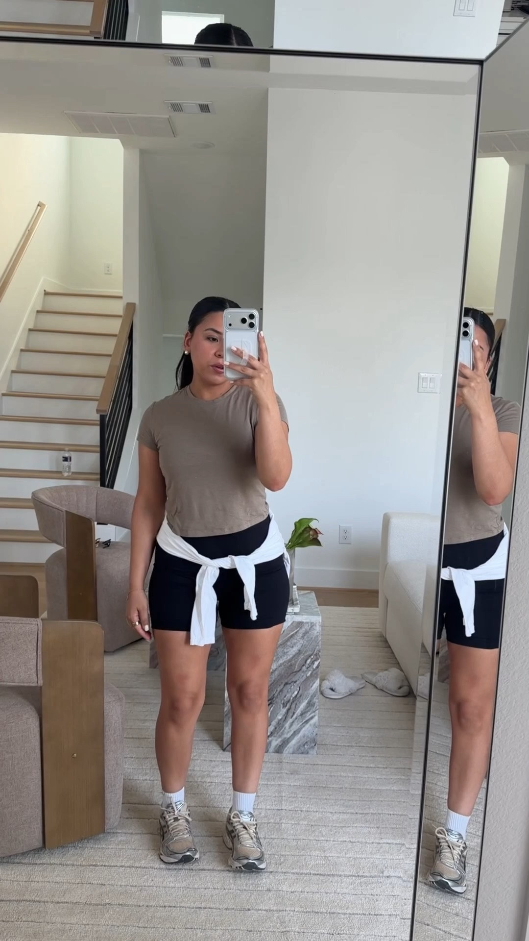 Walk outfit 
Tee: small
Biker shorts: small
Long sleeve: small
Sneakers: 6.5 women 
White ankle socks

#LTKgrwm #LTKootd #LTKActive