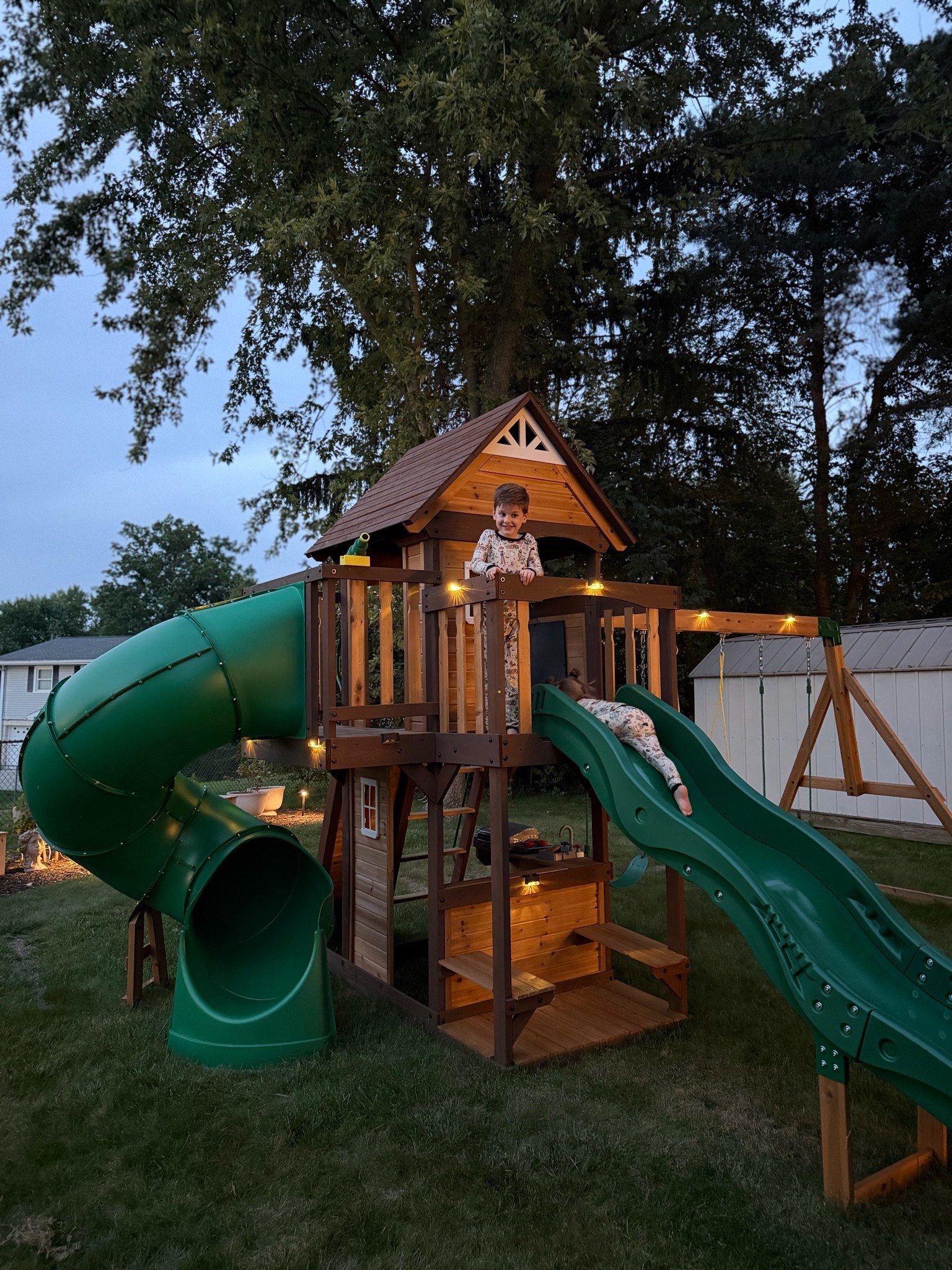 Summer nights on the swingset 🤍 never want these nights to end!!!! We added lights so the kids could play on there 🥰

#LTKdayinmylife #LTKmomlife #LTKKids
