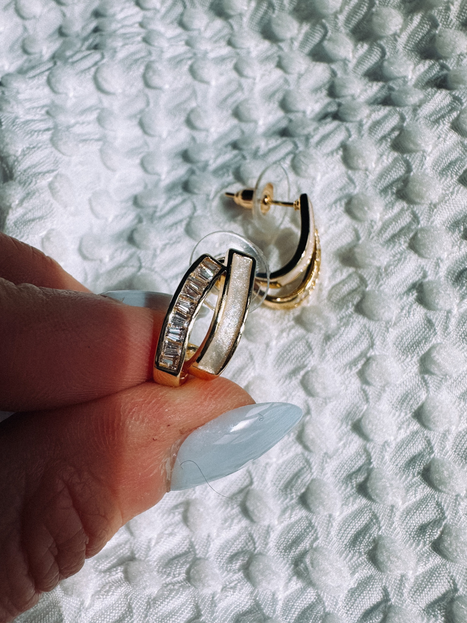 UNDER $2 😱 These earrings look really expensive in person!!! Mother of Pearl detail with chunky rectangle crystals. Dainty huggy style 

#LTKunder50 #LTKstyletip #LTKwedding