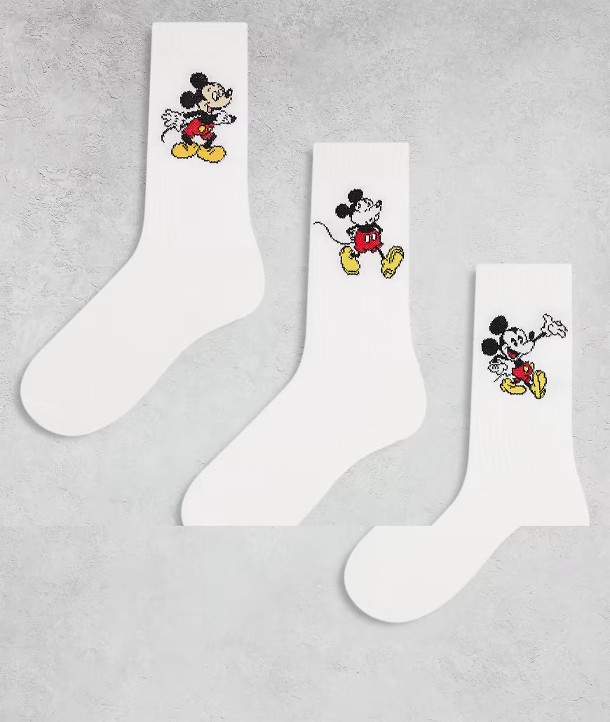 ASOS DESIGN Disney Mickey Mouse 3 pack socks in white - CREAM | ASOS (Global)