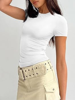 Trendy Queen Y2K Summer Crop Tops for Women - Scoop Neck, Slim Fit, Short Sleeve Tees - Black at ... | Amazon (US)