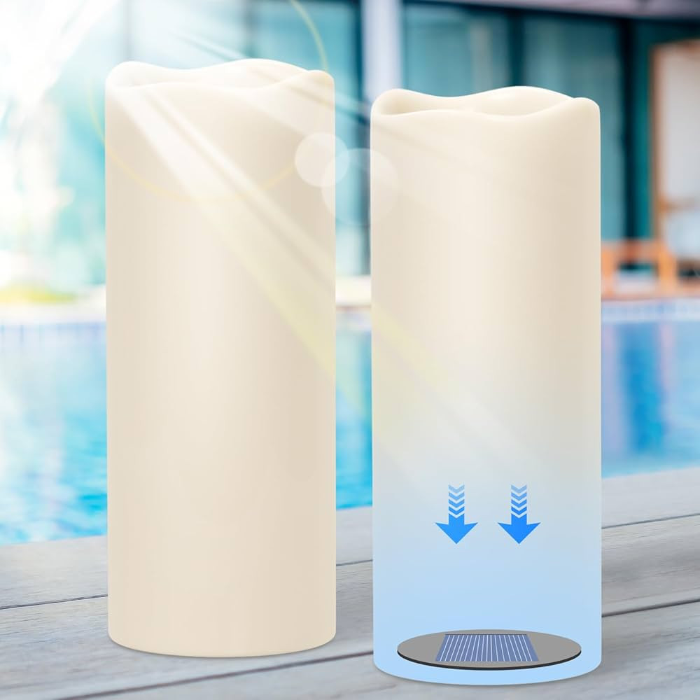 GenSwin Solar Candles Outdoor Waterproof, 10”x4” Large Solar Rechargeable Flameless Candles, ... | Amazon (US)