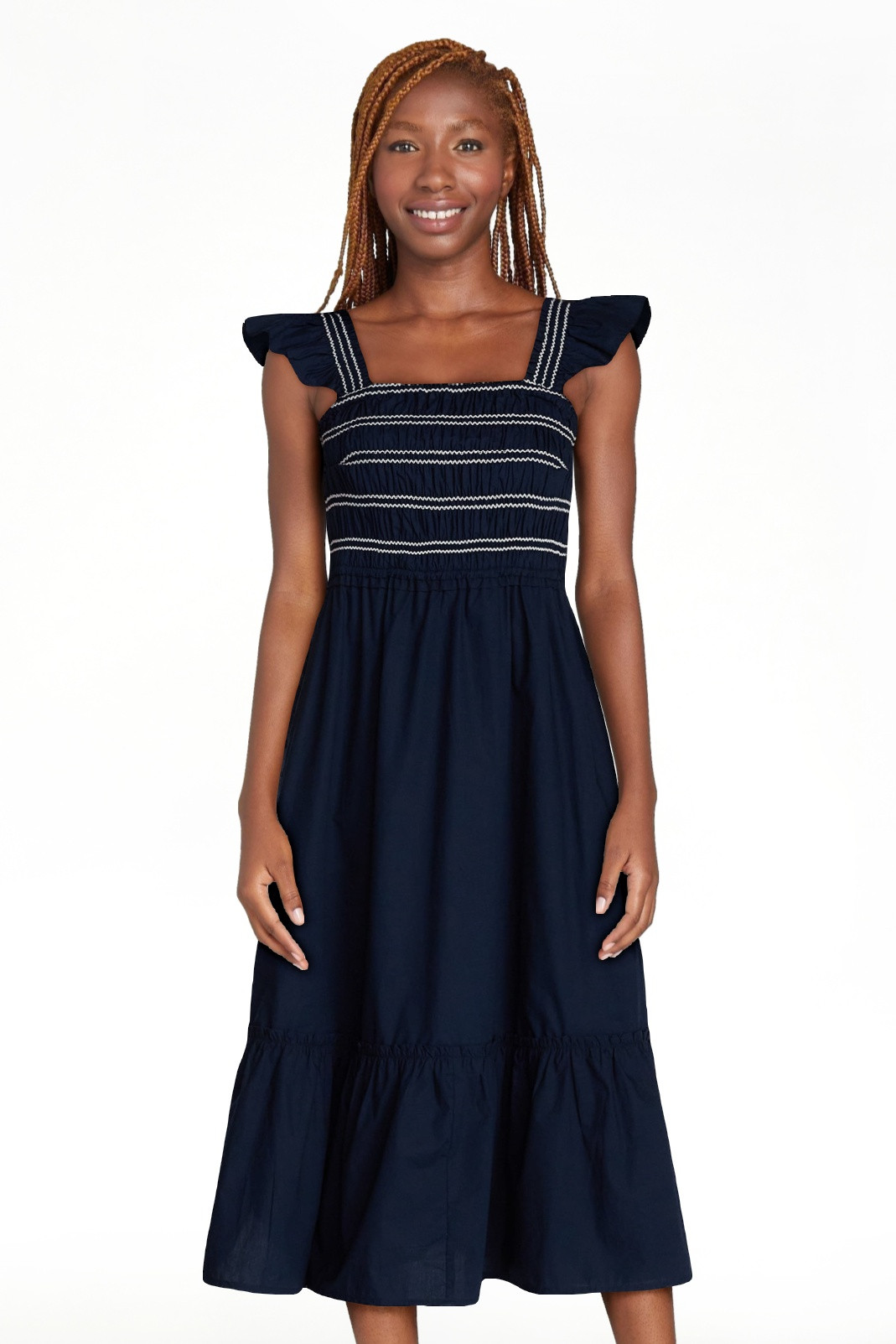 Time and Tru Women's and Women's Plus Smocked Bodice Midi Dress, Sizes XS-4X | Walmart (US)