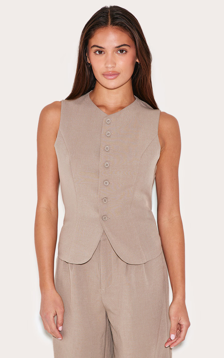 Taupe Tailored Woven Waistcoat | Co-ords | PrettyLittleThing UK