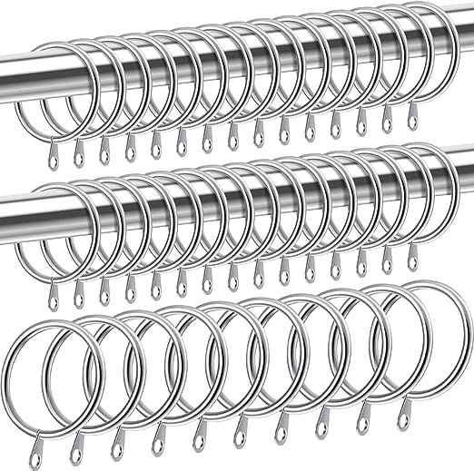 Shappy 40 Packs Metal Drapery Curtain Rings Hanging Rings for Curtains and Rods, Drape Sliding Ey... | Amazon (US)