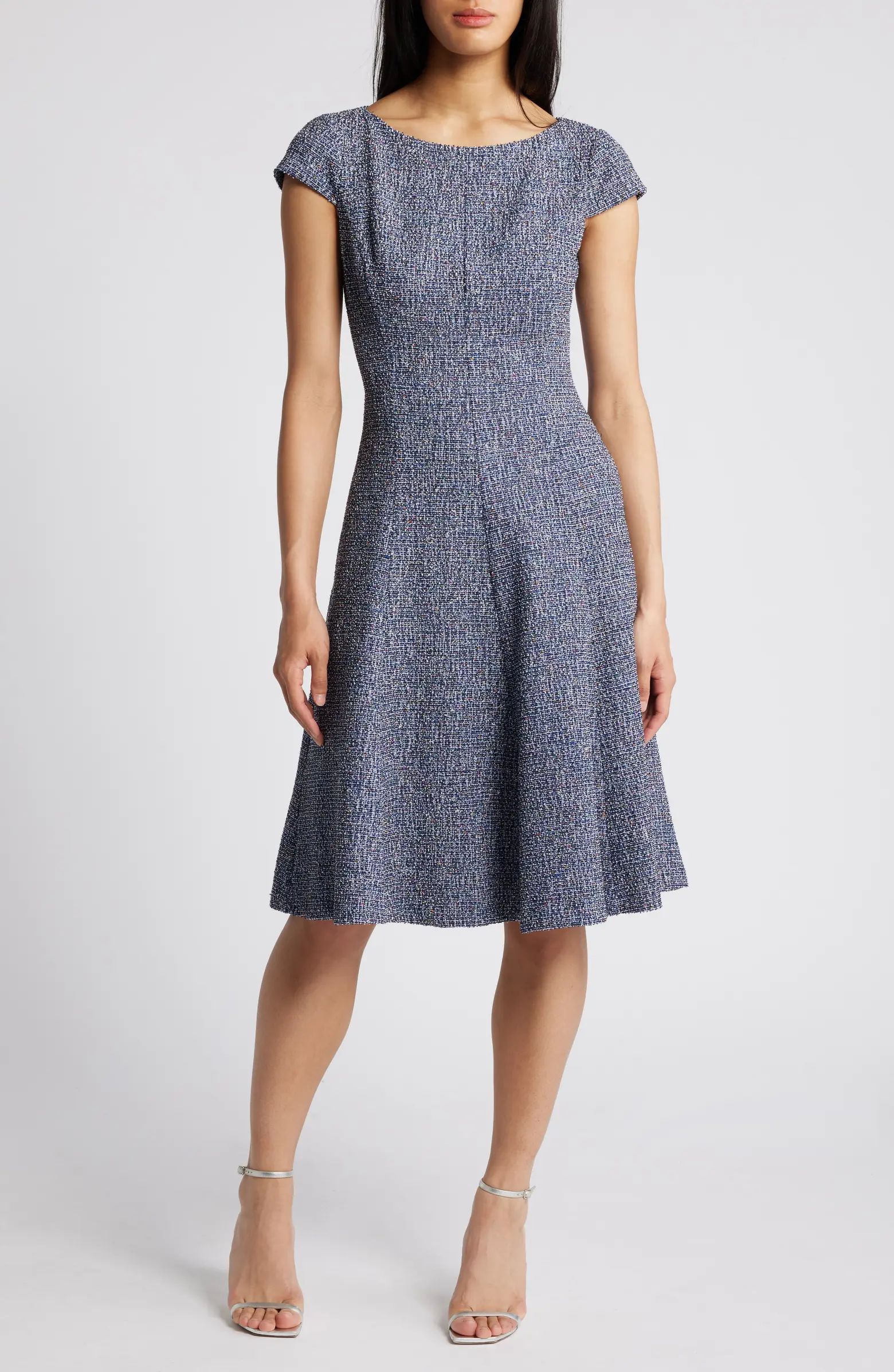 Eliza J Cap Sleeve Tweed Fit & Flare Dress | Nordstrom | Nordstrom