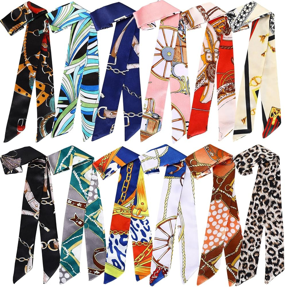 Handepo 12 Pcs Women Handbag Head Scarf Hair Purse Scarf Handle Ribbon Satin Head Neckerchief Sil... | Amazon (US)