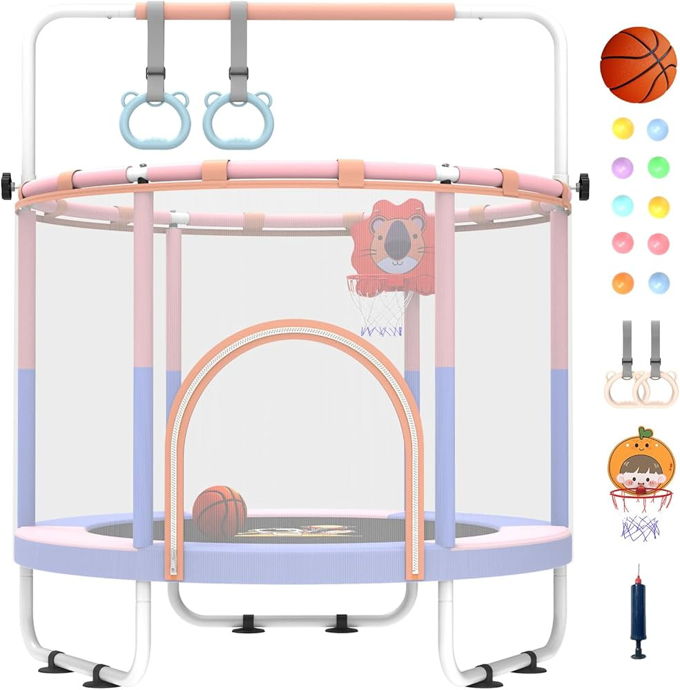 5FT Trampoline for Kids,Toddler Trampoline with Net,Trampoline Indoor with Adjustable Gym Bar,Bab... | Amazon (US)