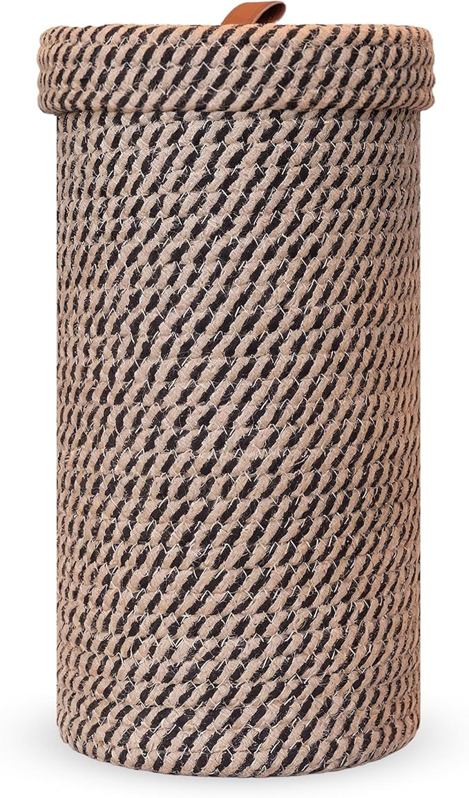 Handmade Cotton & Jute Toilet Paper Holder – Woven Toilet Paper Stand & Storage Basket with Lid... | Amazon (US)