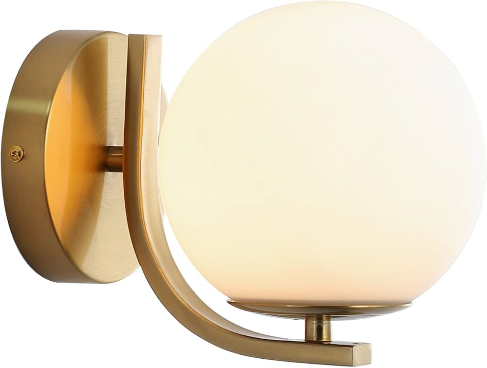 Gold Wall Sconce, Mid Century Modern Wall Sconce with Globe Frosted Glass Lampshade, Brass Art De... | Amazon (US)