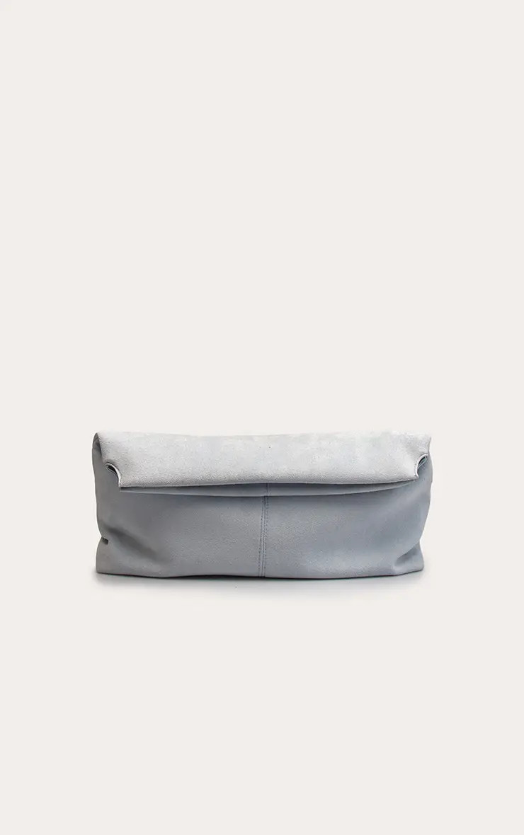 Powder Blue Faux Suede Oversized Slouchy Clutch Bag | PrettyLittleThing UK