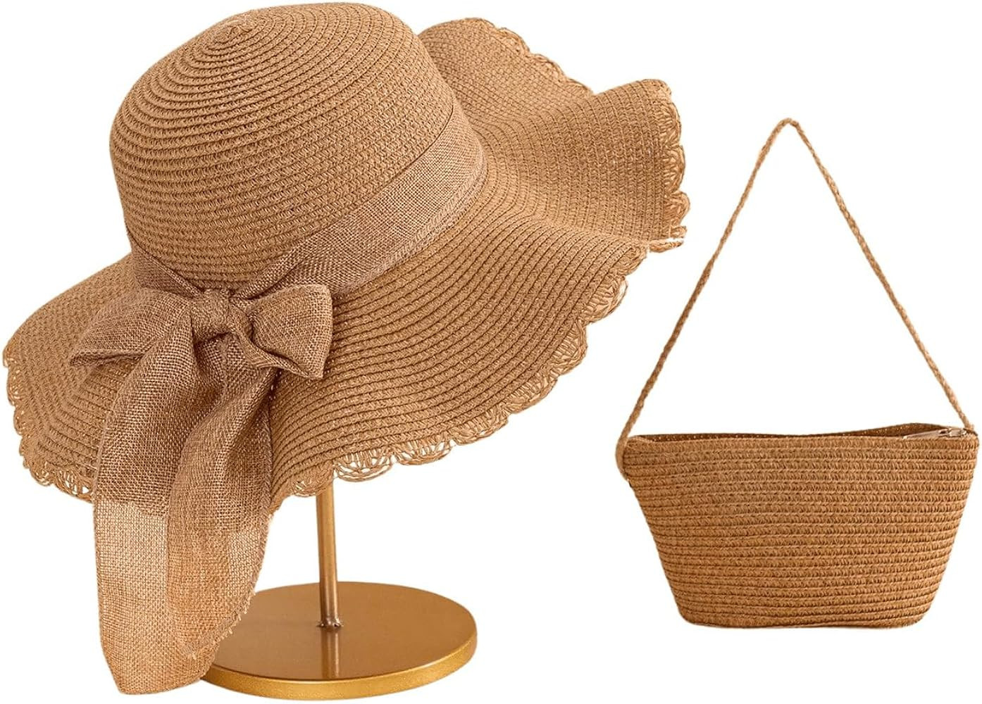 Verdusa Women's Bow Wide Brim Straw Sun Hat and Crossbody Straw Bag Set | Amazon (US)