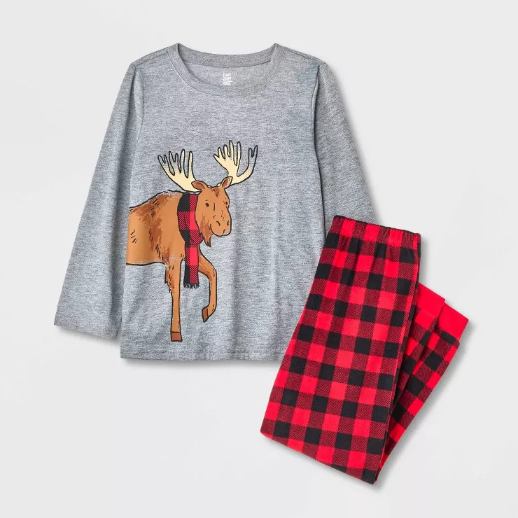 Carter's Just One You® Boys' Fleece Moose Buffalo Plaid Check Pajama Set - Gray/Red | Target