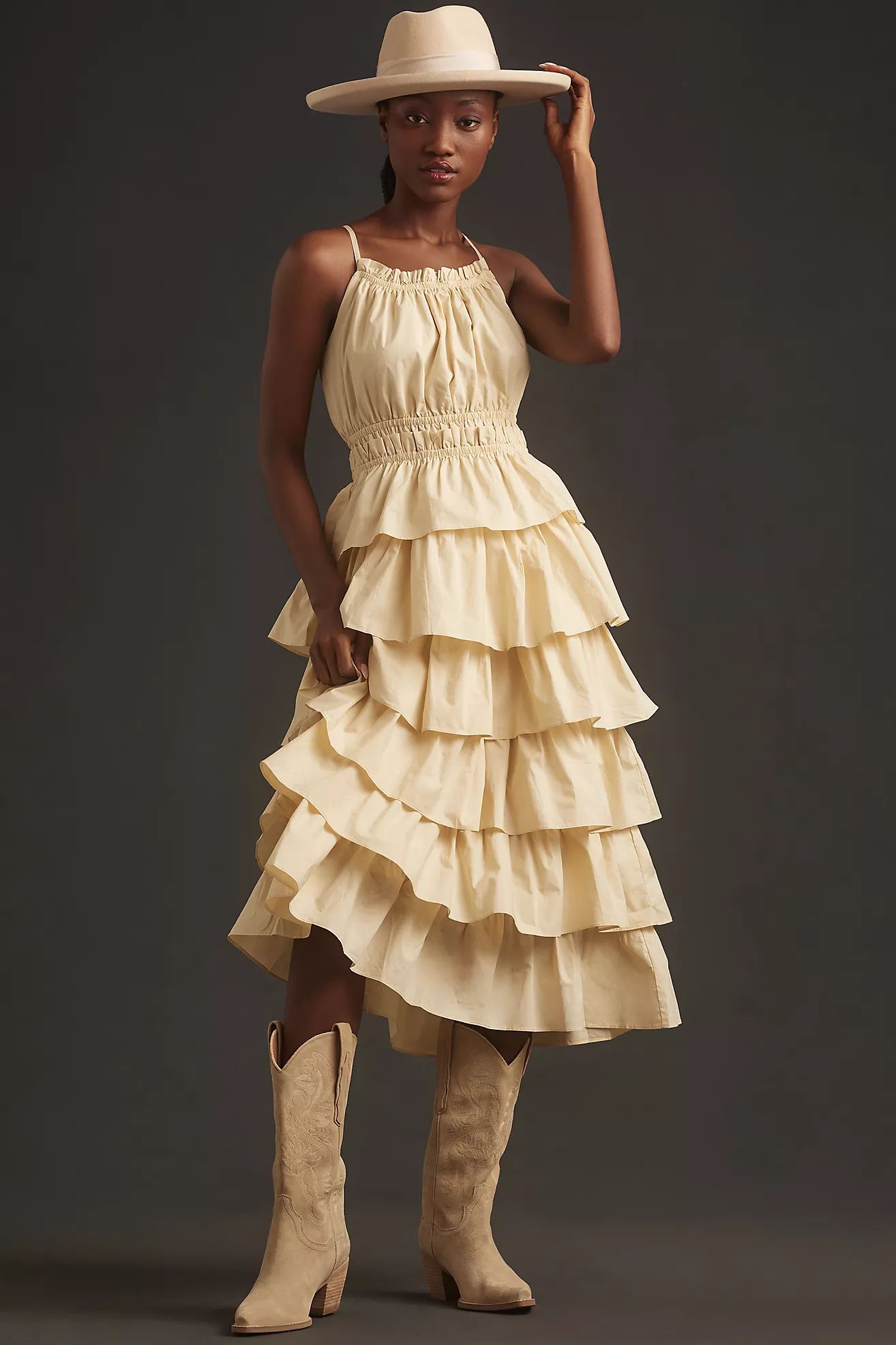 English Factory Sleeveless Tiered Midi Dress | Anthropologie (US)