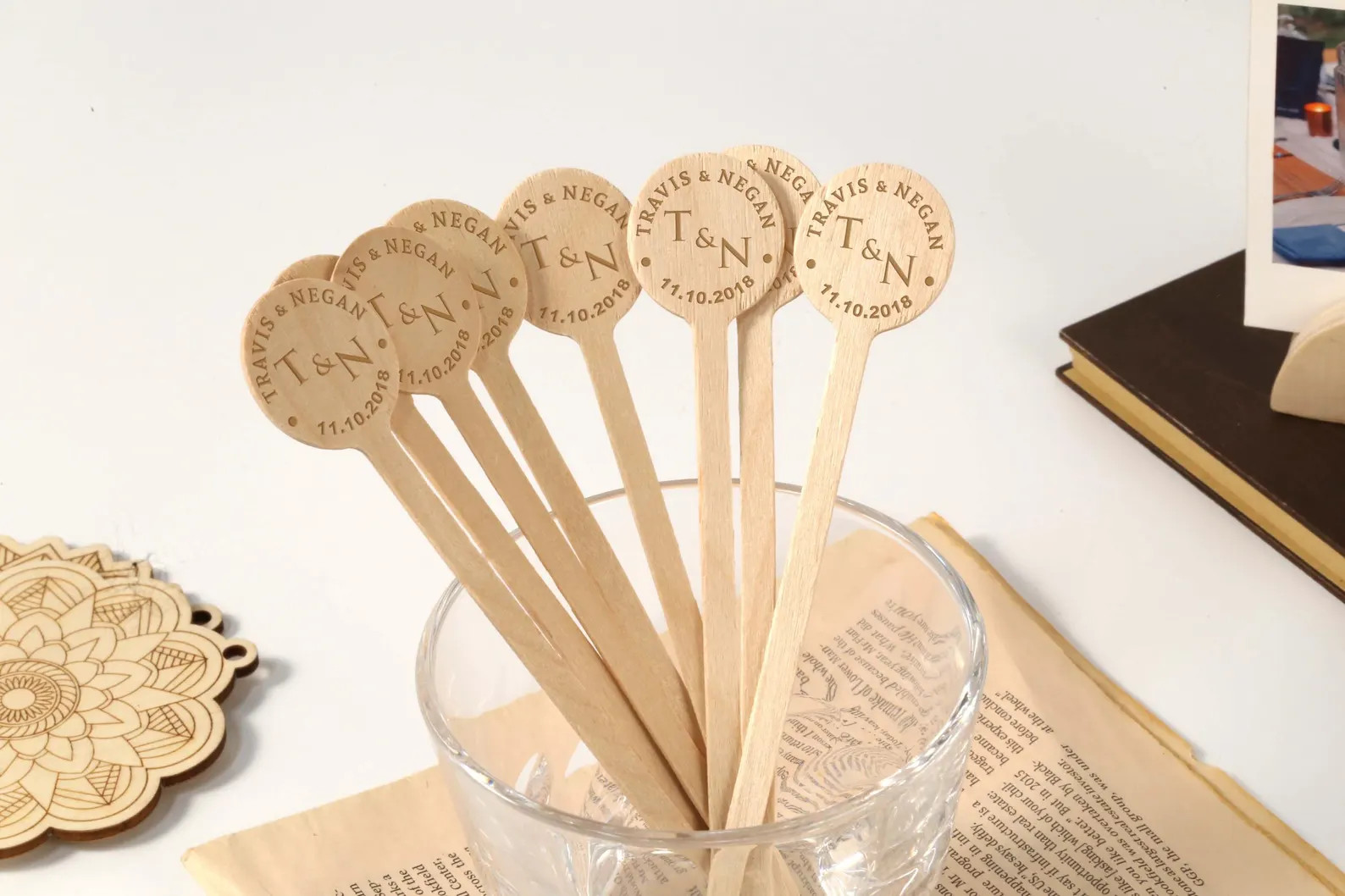 Custom Wooden Drink Stirrers, Personalized Drink Stirrer, Wood Cocktail Stirrers, Glass Swizzle S... | Etsy (US)