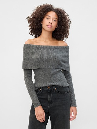 CashSoft Ribbed Off-Shoulder Sweater Top | Gap Factory