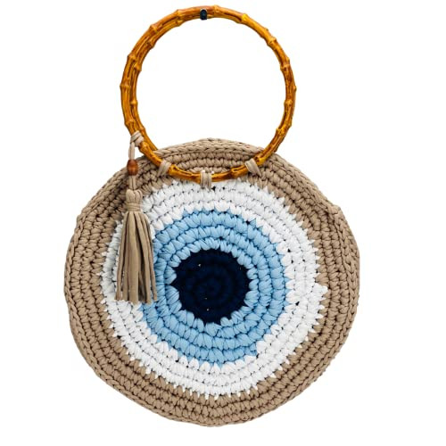 Crochet Bag for Women Evil Eye Handmade Tote Bag with Bamboo Handles | Amazon (US)