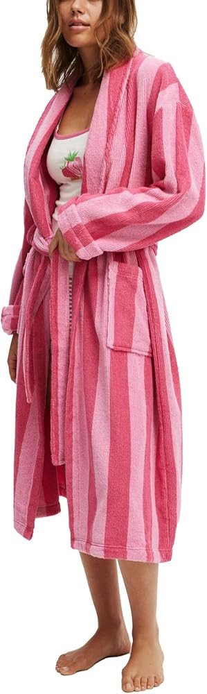 Franhais Womens Shawl Robe Plush Striped Fluffy Bathrobe Long Sleeve Knee Length Lounge Robes Lou... | Amazon (US)