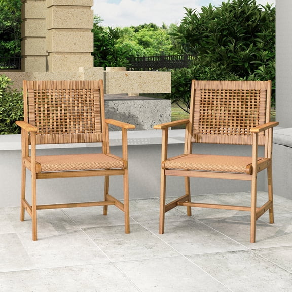 SUMMIT LIVING 2-Piece Acacia Wood Patio Dining Chairs (Weight Capacity 350 lbs) with Rattan Seat ... | Walmart (US)