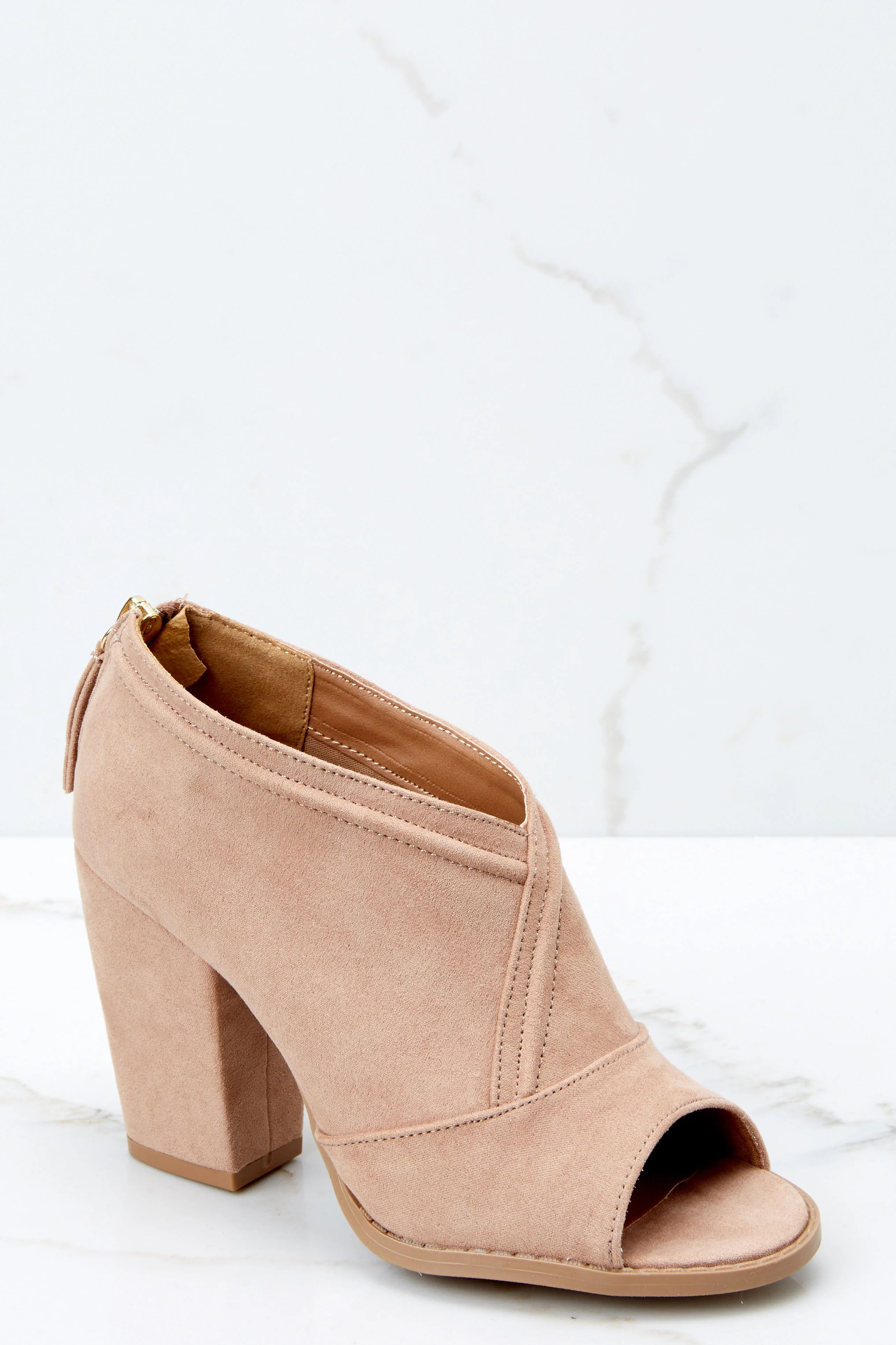 Step Into This Taupe Peep Toe Booties | Red Dress 