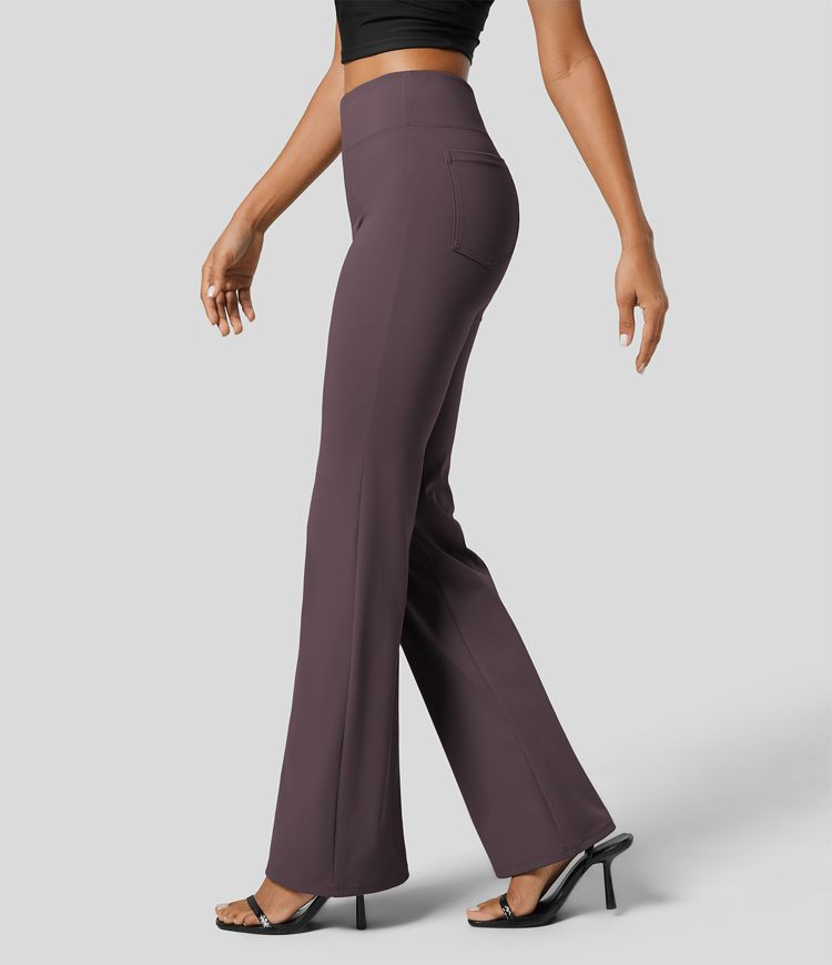 High Waisted Back Side Pocket Slight Flare Work Pants | HALARA