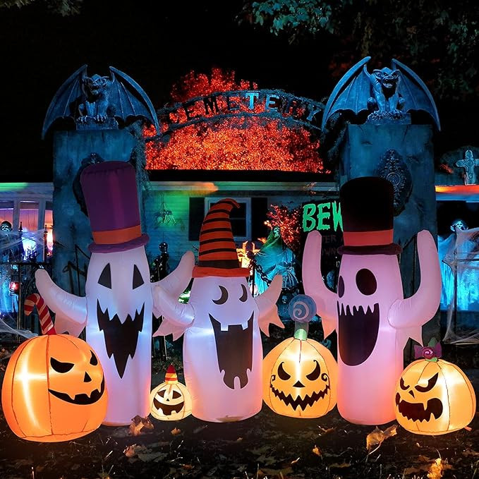 DECORLIFE 8 FT Long Halloween Inflatables, Pumpkin and Ghost, Halloween Outdoor Decoration with B... | Amazon (US)