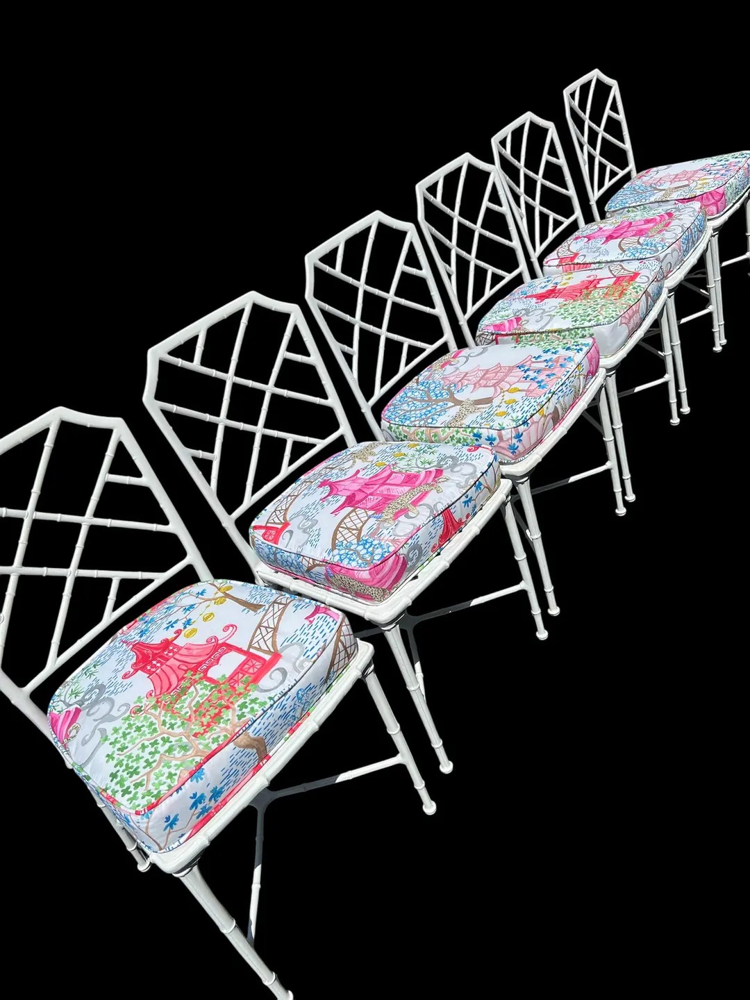 Vintage Faux Bamboo Dining Chairs: Brown Jordan Style, Chinoiserie Cushions - 6 - Etsy | Etsy (US)