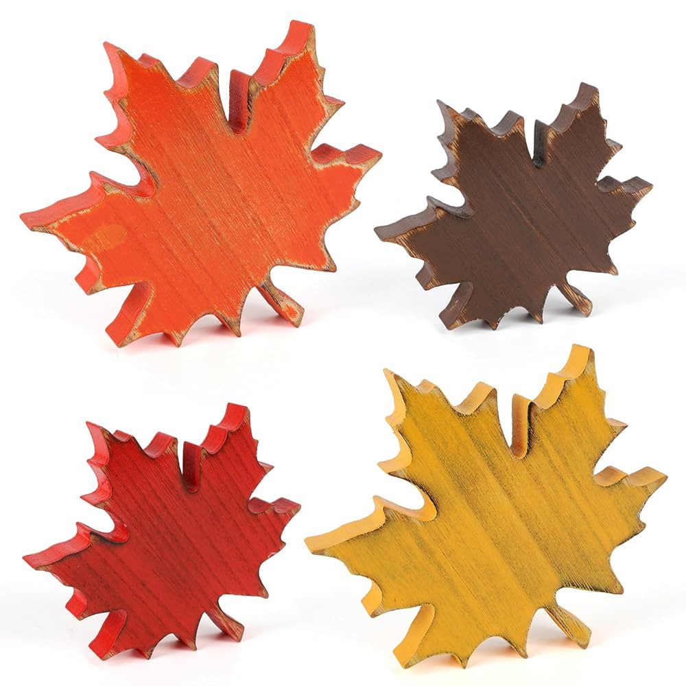 COCHIE Wooden Fall Leaves Decorations for Home Office Indoor, Farmhouse Thanksgiving Table Tiered... | Amazon (US)