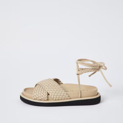 Beige faux leather weave sandals | River Island (UK & IE)