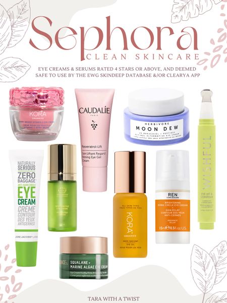 Clean Skincare - Eye Creams & serums. All non-toxic and deemed safe to use by the Clearya app and/or the EWG Skindeep database!

Sephora skincare
Clean skincare
Non toxic skincare
Eye cream
Eye serum
Biossance
Kora organics
Herbivore
Caudalie

#LTKbeauty