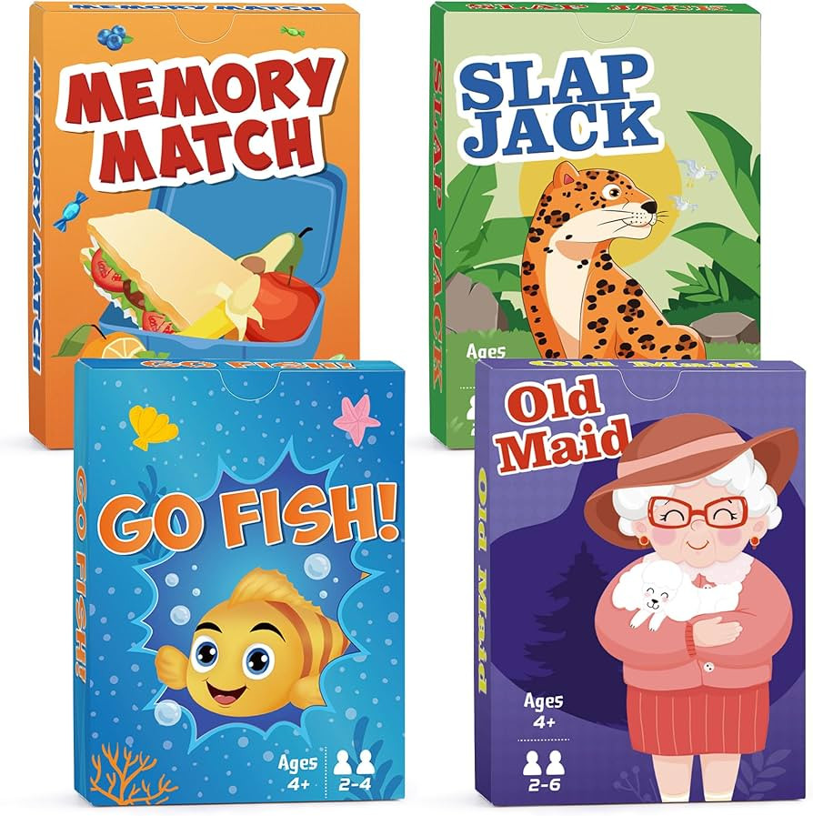 Card Games Go Fish,Old Maid,Slap Jack and Memory Match-4 Decks in 1 Pack,Classic Card Games for K... | Amazon (US)