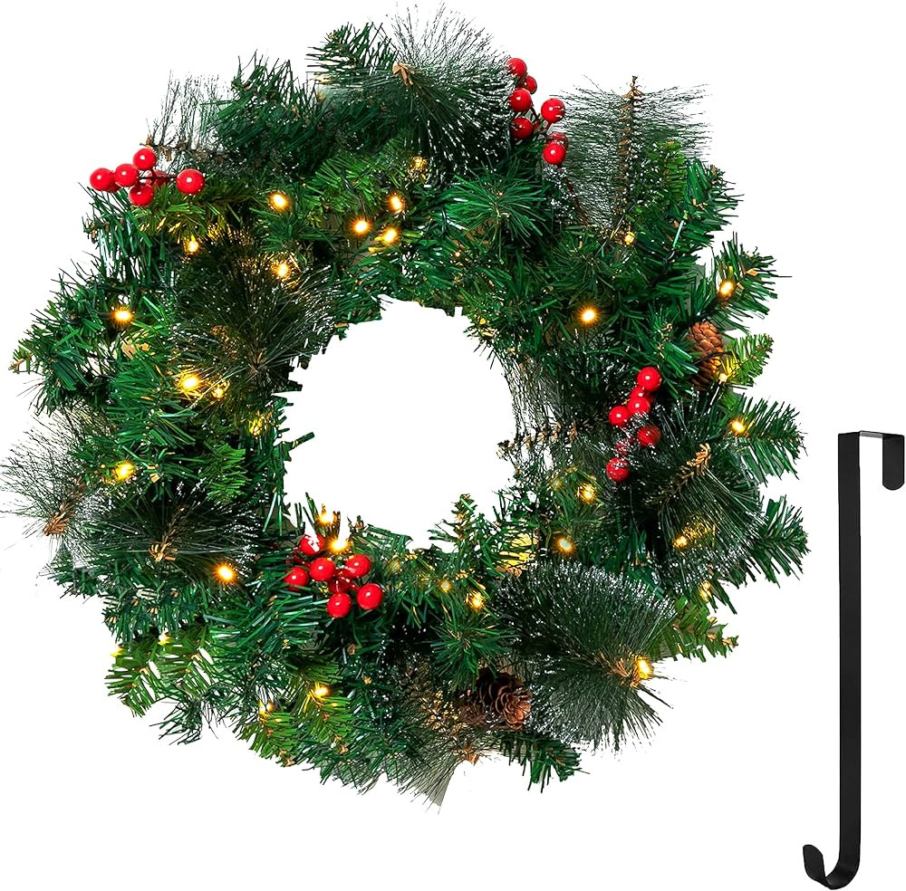 Joiedomi 20 inches Artificial Christmas Wreath Prelit with 15 inches Hanger, Decorated with 50 LE... | Amazon (CA)