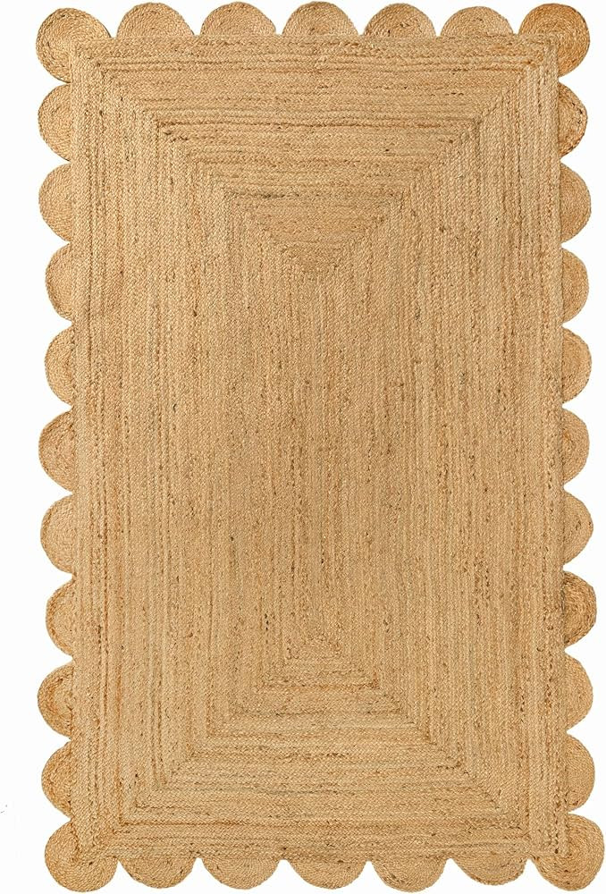 Boho Wave Scalloped Jute Rug - Hand Woven Natural Jute Area Rug Braided Rug for Living Room, Bedr... | Amazon (US)