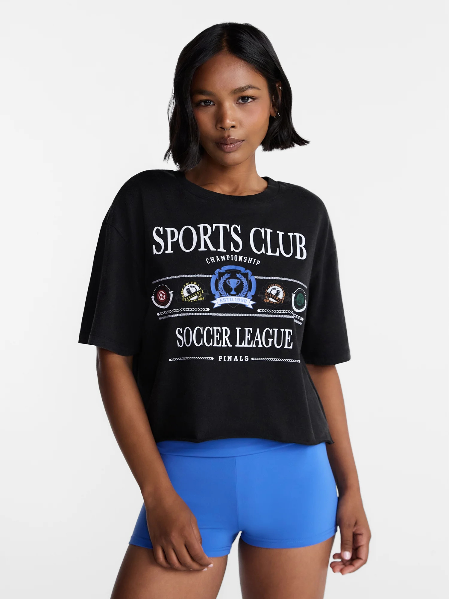 No Boundaries Boxy Cropped Graphic Tee, Women's and Women's Plus XXS-4X | Walmart (US)