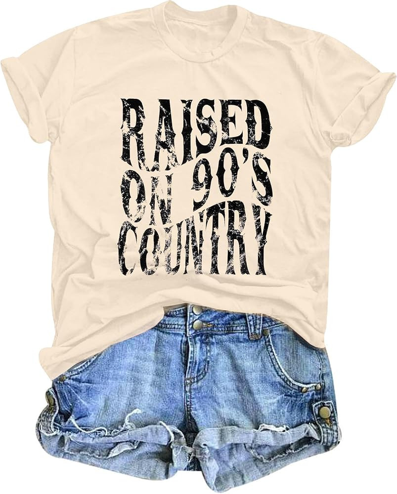 QLIPIN Raised on 90s Country Shirt Womens: Country Concert Outfits 90s Music Tshirt Vintage Graph... | Amazon (US)