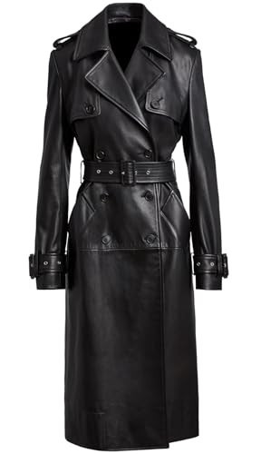 Classic Long Trench Coat - Genuine Leather Full Length Outerwear for Timeless Style, Small, Black | Amazon (US)