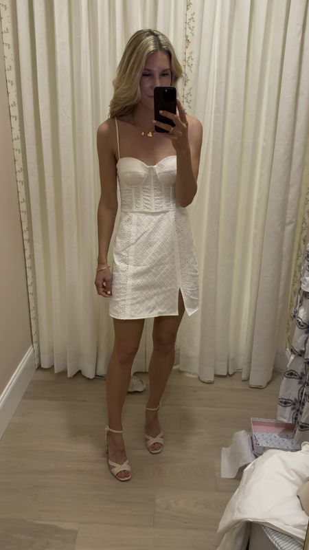 Picked up this eyelet mini dress that is so comfortable and not see through! Wearing size small 

LOVE these heels and run TTS

#LTKstyletip #LTKshoecrush #LTKwedding