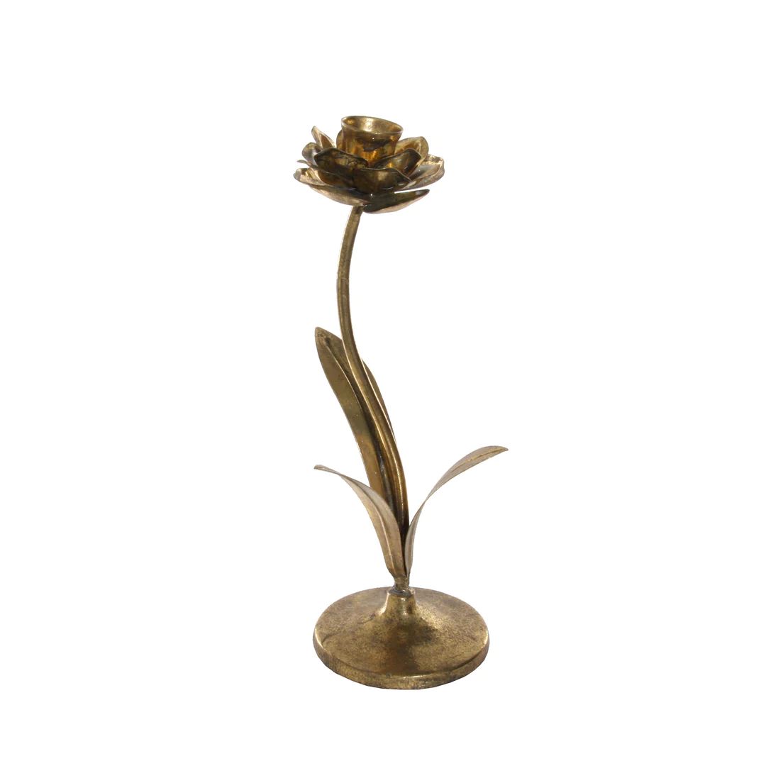 Adjustable Bronze Metal Flower Taper Candleholder Tabletop Décor | Darby Creek Trading