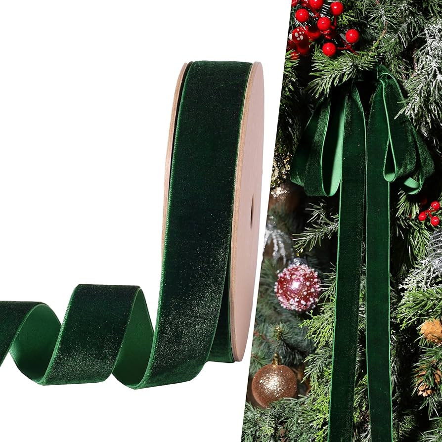 LaRibbons Dark Green Velvet Ribbon 1 Inch x 25 Yards Thin Velvet Ribbon for Christmas Tree, Gift ... | Amazon (US)