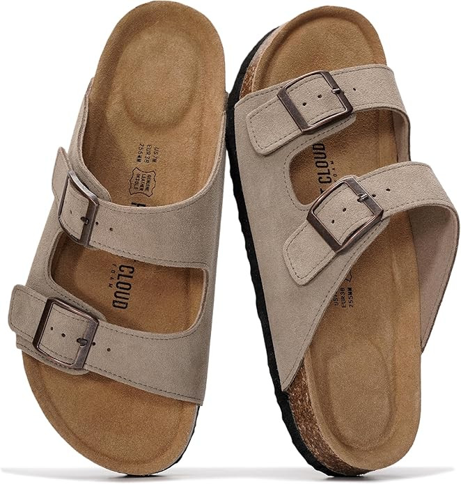 Project Cloud 100% Genuine Leather Flat Sandals For Women 2026 Cork Footbed Womens Sandals with M... | Amazon (US)