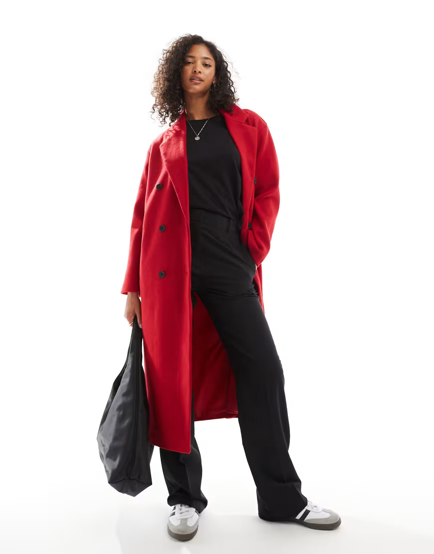 Pull&Bear long tailored wool look coat in deep red | ASOS (Global)