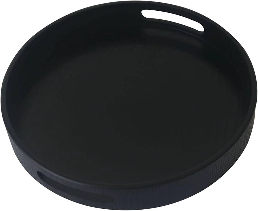 3.5 cm Deep Solid Wood Serving Tray, Round with Handle Hole Non-Slip Tea Coffee Snack Plate Food ... | Amazon (US)