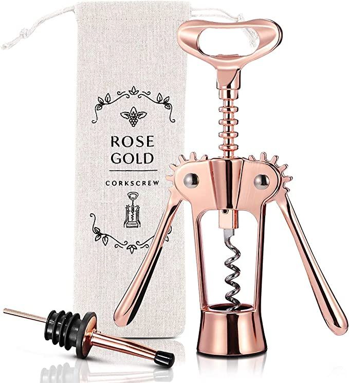 Amazon.com: Wine Bottle Opener Wing Corkscrew, Godmorn Rose Gold Beer Bottle Opener with Wine Pou... | Amazon (US)