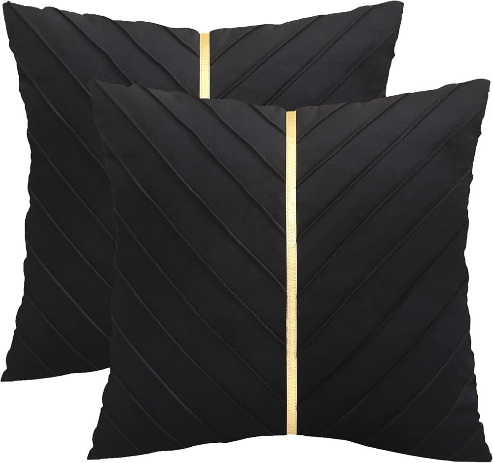 Amazon.com: Tosleo Black Velvet Throw Pillow Covers 18x18 Pack of 2 with Gold Leather,Decorative ... | Amazon (US)