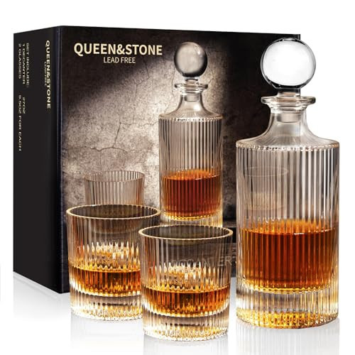27Oz Whiskey Liquor Decanter Ribbed Set in Box,Decanter Set with 2 Glasses,Idea for Scotch Liquor,Whiskey Wine Decanter Suit for Men and Women Father Coworkers | Amazon (US)