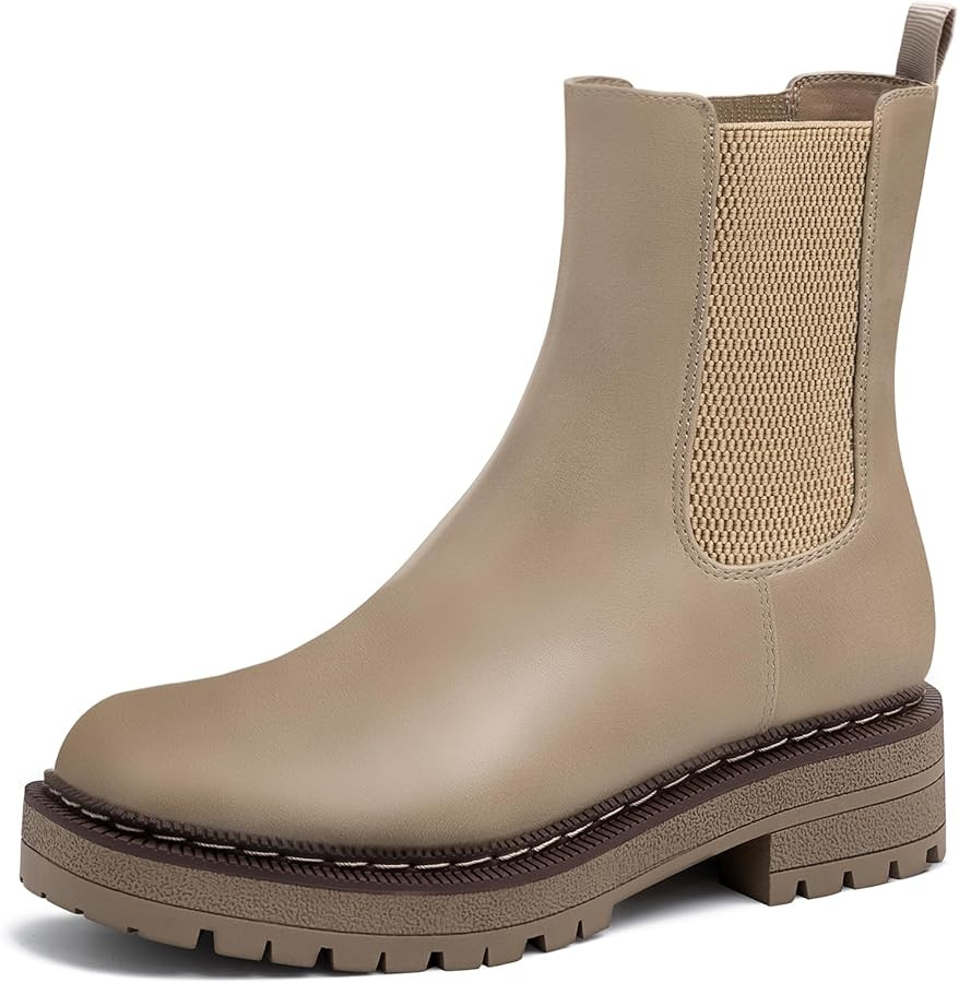 Athlefit Botines Chelsea para mujer, con plataforma y tacón grueso, suela, lengüeta, botines de... | Amazon (US)