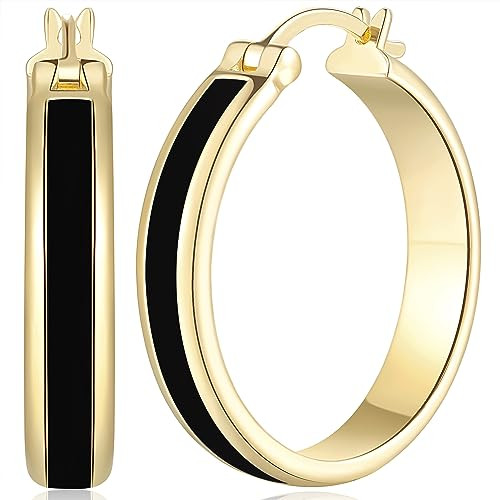 ENROSE Hoop Earrings for Women 14K Gold Black and Gold Earrings Women’s Hoop Earrings, 30mm*6mm... | Amazon (US)