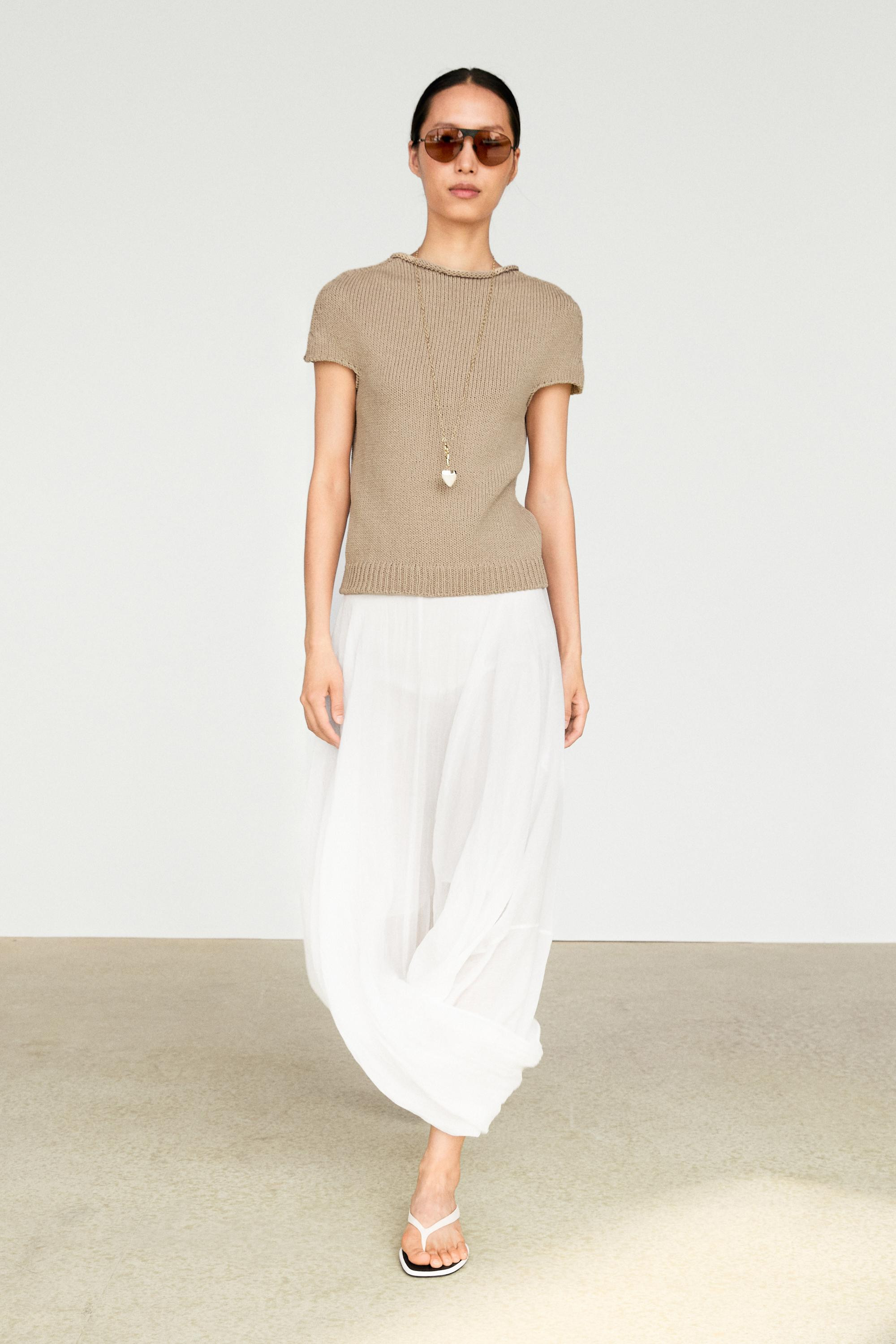 Cotton blend short sleeve rolled-neck sweater | Massimo Dutti US